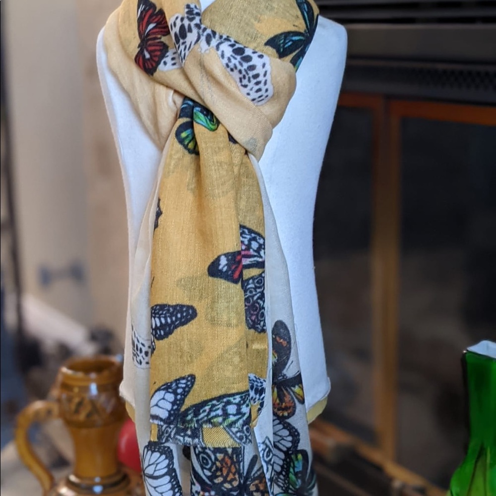 Cashmere scarf/Wrap with butterflies